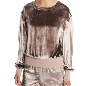Rag & Bone | Crewneck Ruched Sleeves Velvet Pullover Sweater